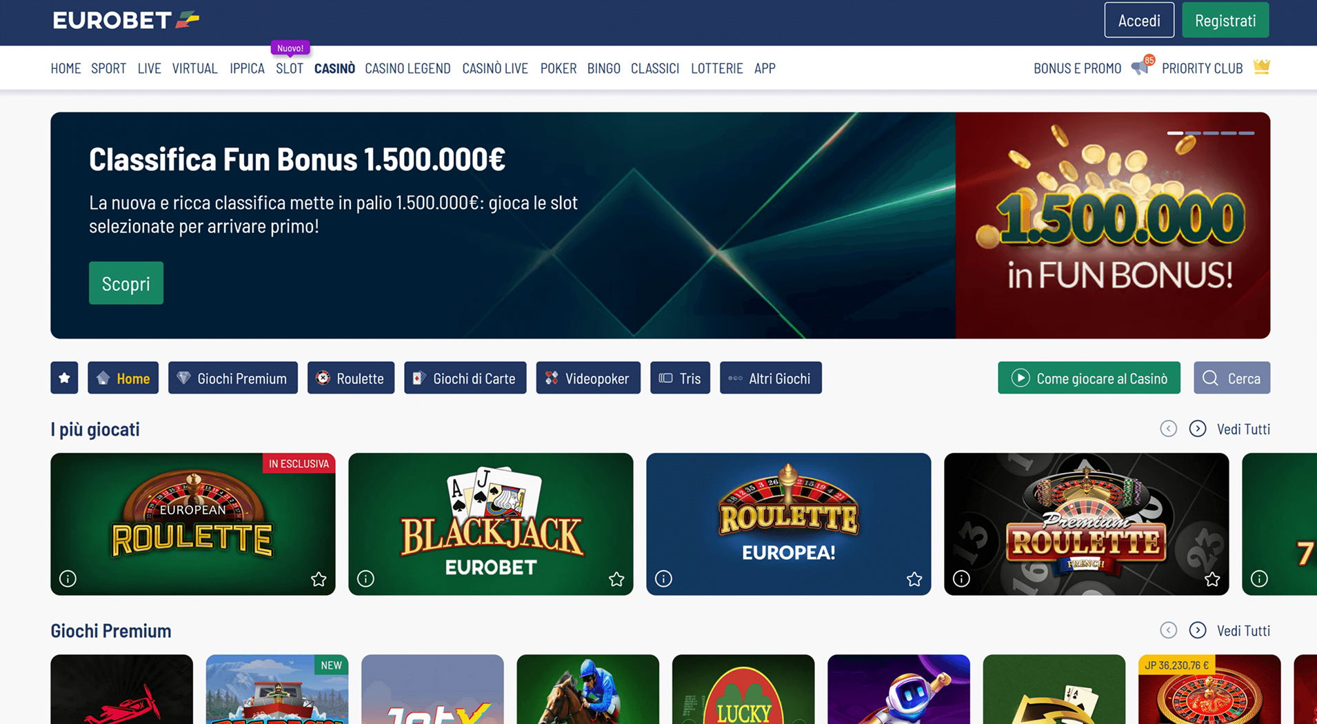 9. Eurobet- Configurazione semplice del casinò Satispay