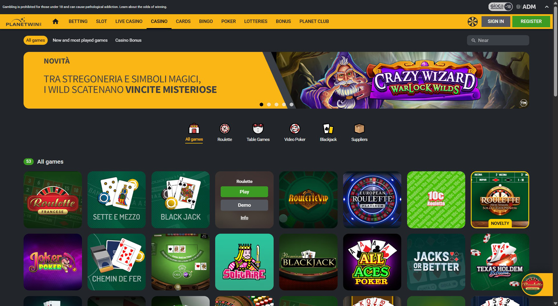 7. Planetwin365- Offerta casinò Satispay bilanciata